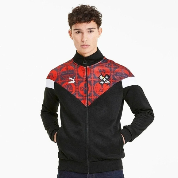 Puma Men's Black & Red Long Sleeve Full Zipped Amsterdam Track Jacket Size XL - Picture 1 of 8